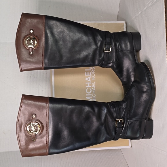 SOLD on Mercari!! Michael Kors Stockard Boots BLK/MOCHA 40FADMB9L Women Size 8.5 - Picture 1 of 12